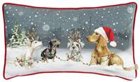 Evans Lichfield Xmas Dogs Cushion - Grey - 30x50cm