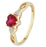 Revere 9ct Gold Ruby and Diamond Accent Heart Ring - M