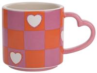 Raspberry Blossom Chequer And Heart Mug