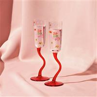 Raspberry Blossom Set of 2 Stem Flute Glasses