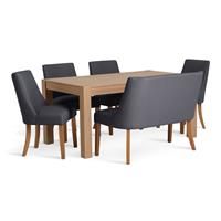 Habitat Alston Oak Dining Table, 1 Bench & 4 Charcoal Chairs