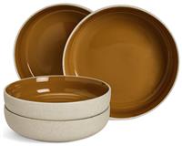 Habitat Raw Edge 4 Piece Stoneware Pasta Bowl - Camel Brown