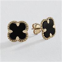 Revere 9ct Yellow Gold Black Clover Stud Earrings