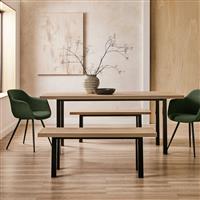 Habitat Zayn Birch Dining Table,2 Bench & 2 Green Chairs