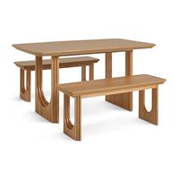 Habitat Trezy Solid Wood Effect Dining Table & 2 Oak Benches