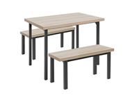 Habitat Zayn Wood Effect Dining Table & 2 Birch Benches