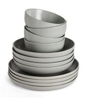 Habitat 12 Piece Stoneware Dinner Set - Matte Grey