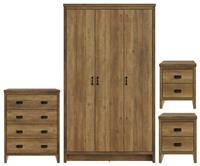 GFW Boston 4 Piece 3 Door Wardrobe Set - Oak