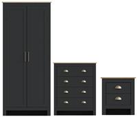 GFW Lancaster 3 Piece 2 Door Wardrobe Set - Black & Oak