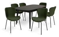 Habitat Etta Extending Black Dining Table & 6 Green Chairs