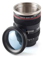 Menkind Camera Lens Lid Black Travel Mug - 300ml