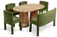 Habitat Jericho Natural Dining Table,Benche & 4 Green Chairs