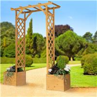 Greenhurst Wooden Garden Arch with Planters - Natural