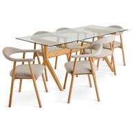 Habitat Zela Glass Natural Dining Table & 6 Natural Chairs