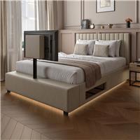 XR Living Maisie Kingsize Side Lift TV LED Ottoman Bed-Cream