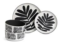 Habitat Leaf 12 Piece Stoneware Dinner Set - Black & White