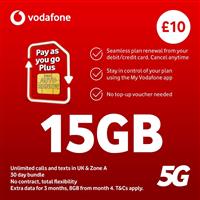 Vodafone 15GB Pay As You Go Plus SIM Card