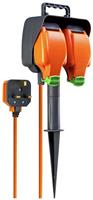Masterplug 2 Socket 15m Weatherproof Outdoor Garden Spike