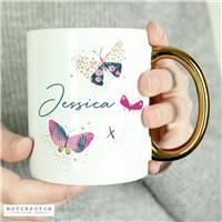 Personalised Message Butterfly Gold Handed Mug