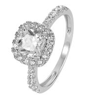 Revere 9ct White Gold Cubic Zirconia Halo Engagement Ring O