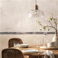 Habitat Vanern Dimple Glass & Wood Pendant Light - Clear