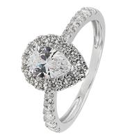 Revere 9ct White Gold Cubic Zirconia Halo Engagement Ring V