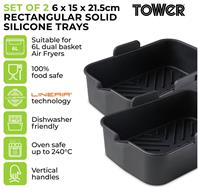 Tower Set of 2 Silicone Air Fryer Rectangular Solid Trays
