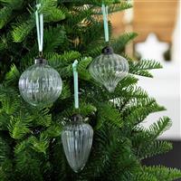 Habitat Pack of 3 Ribbed Glass Christmas Baubles - Clear