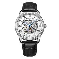 Rotary Men's Black Leather Strap Roman Dial Watch