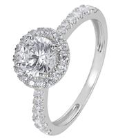 Revere 9ct White Gold Cubic Zirconia Halo Engagement Ring N