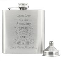 Personalised Message Vintage Typography Hip Flask - 170ml