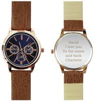 Personalised Message Men's Brown Strap Rose Gold Watch