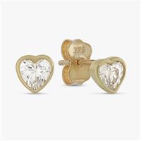 Revere 9ct Yellow Gold Cubic Zirconia Heart Stud Earrings