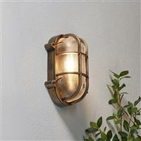 Zink CLAY IP44 Gold Oval Caged Outdoor Bulkhead