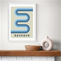East End Prints Blue Stripes Bauhaus White Frame Print - A2