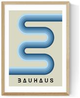 East End Prints Blue Stripes Bauhaus Oak Frame Print - A3