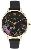 Lipsy Floral Dial Black Leather Strap Watch