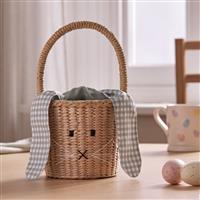 Home Wicker And Fabric Bunny Basket Decoration