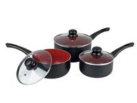 Russell Hobbs Red Stone Aluminium 3 Piece Pan Set - Black