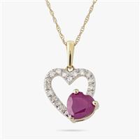 Revere 9ct Yellow Gold Ruby And Diamond Heart Pendant