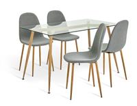 Habitat Beni Glass Oak Dining Table & 4 Grey Chairs