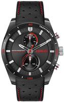 HUGO Men's Black Leather Strap Multifunction Watch