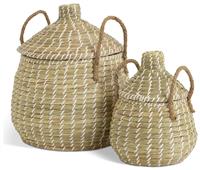 Habitat Pack of 2 Seagrass Lidded Round Basket - Natural