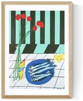 East End Prints Striped Sardines Oak Frame Art Print - A3