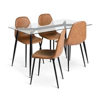 Habitat Beni Glass Oak Dining Table & 4 Tan Chairs