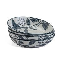 Habitat Floral Fine China 4 Piece Pasta Bowl - Navy