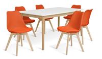 Habitat Sylas Extending White Dining Table & 6 Orange Chairs