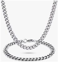 Revere Men's Diamond Cut Curb Chain and Bracelet Set