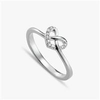 Revere Sterling Silver Diamond Studded Heart Knot Ring-Small