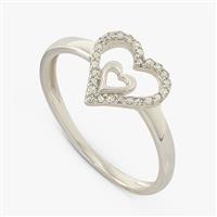 Revere Diamond Studded Sterling Silver Heart Ring - K